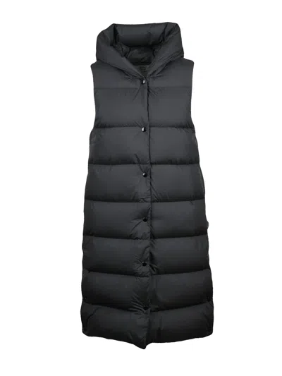 Woolrich Black Long Quilted Polyester Down Vest In Blue