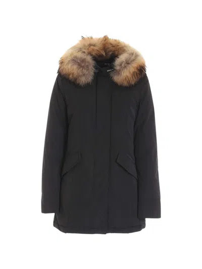 Woolrich Black Luxury Raccoon Fur Trimmed Down Parka In Blue