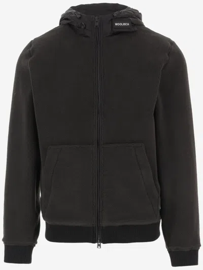 WOOLRICH BLACK ZIP-UP LOGO HOODIE