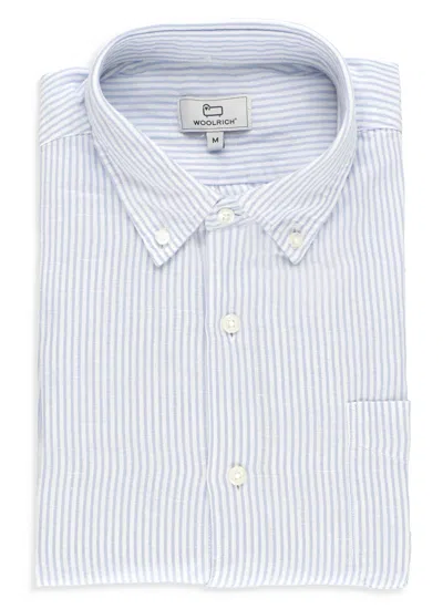 Woolrich Blend Linen Shirt In Blue