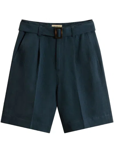Woolrich Blended Linen Shorts In Linen With Waist Belt In Melton Blue