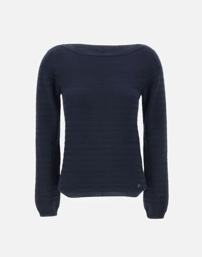 Woolrich Pure Cotton Navy Blue Woven Sweater