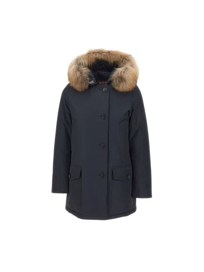 Woolrich Blue Arctic Coated Canvas Detachable Fur Parka