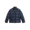 Woolrich Puffy Silhouette Coat With High Collar And Side Pockets In Blue