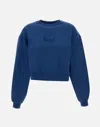 Woolrich Crewneck Pure Cotton Sweatshirt With Embroidered Logo In Blue