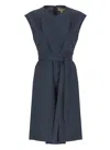 Woolrich Poplin Dress With Belted Waist And Cap Sleeves