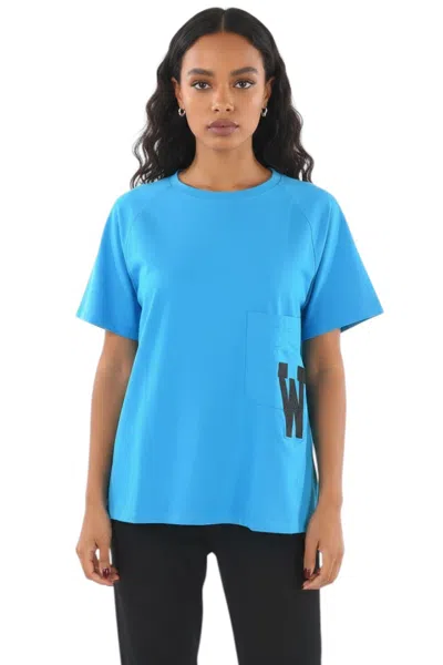Woolrich Crew-neck Maxi Tshirt With Patch Monogram In Blue