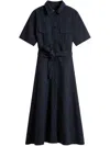 Woolrich Black Long Dress With Short Sleeves And Belt In Blue