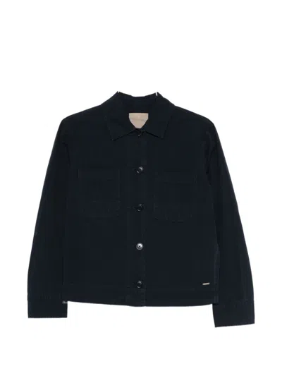 WOOLRICH WOMEN BLUE SOLID SHIRT COLLAR BLAZER, XS LUXURY BLAZERS FOR WOMEN DARVEYS