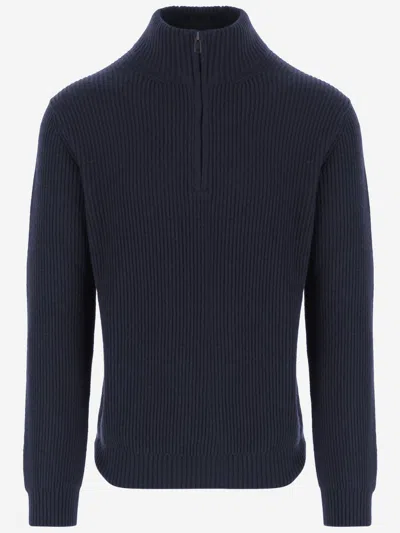WOOLRICH BLUE WOOL BLEND PULLOVER