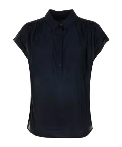 Woolrich Blusa Blu A Maniche Corte In Cotone