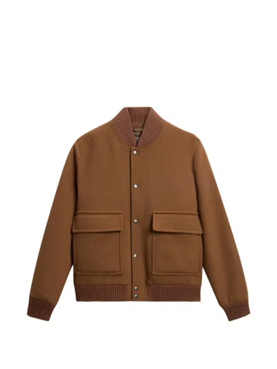 Woolrich Miles Bomber Jacket In Wool Blend In Brown