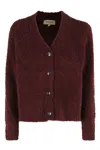 Woolrich Textured Boucle Cardigan With V-neckline And Long Sleeves In Burgundy