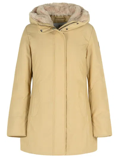 Woolrich Boulder Beige Cotton Blend Parka In Gold