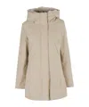 Woolrich Logo-patch Zip-up Padded Coat In Brown