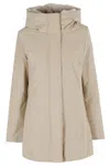 Woolrich Logo-patch Zip-up Padded Coat In Neutral