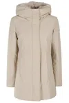 Woolrich Logo-patch Zip-up Padded Coat In Oxt Oxford Tan