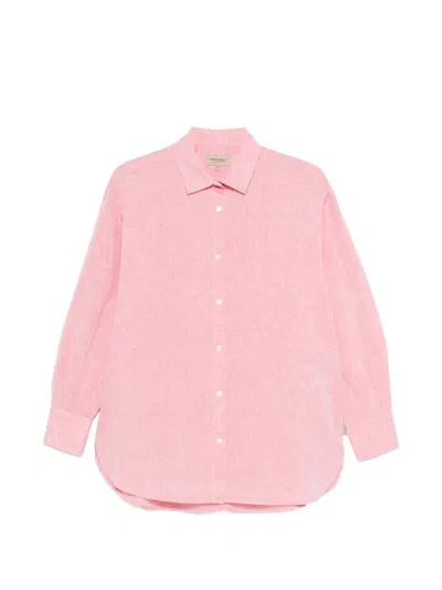 Woolrich Relaxed Boyfriend Linen Shirt Long Sleeves In Pink