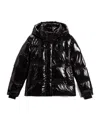 Woolrich Short Parka Glossy Hooded Front Pockets In Black