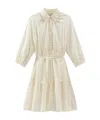 Woolrich Tiered Skirt Cotton Shirt Dress With Puff Sleeves In Nude