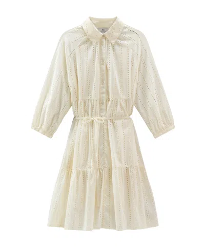 WOOLRICH WOOLRICH BRODERIE ANGLAISE TIED WAIST SHIRT DRESS