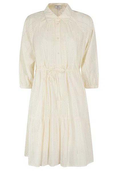 Woolrich Broderie Anglaise Tied Waist Shirt Dress In Plaster White