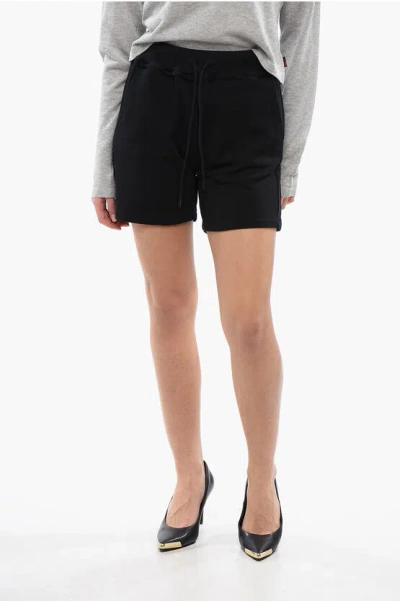 Woolrich Brushed Cotton Shorts With Embroidered Logo In Black