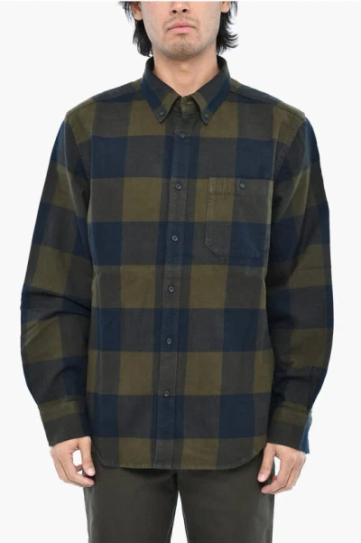 Woolrich Buffalo Check Button Down Shirt With Breast Pocket In Green