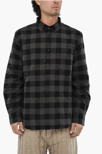 Woolrich Buffalo Check Trout Runbutton Down Shirt With Breast Pocket In Black
