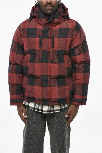 Woolrich Buffalo Checked Down Jacket With Hood In Black