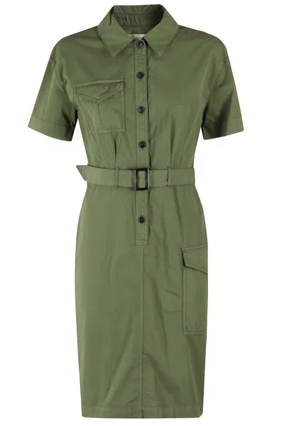 Woolrich Button Detailed Belted Dress In Green