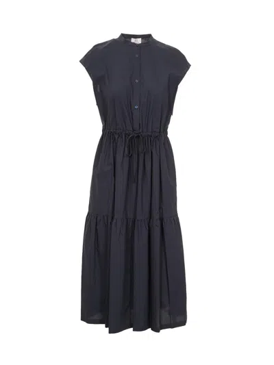 Woolrich Button Detailed Drawstring-waist Ruched Dress In Melton Blue