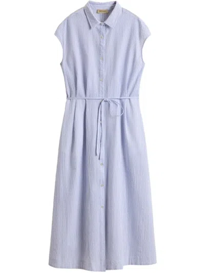 Woolrich Sleeveless Shirt Dress With Drawstring Waist In Blue