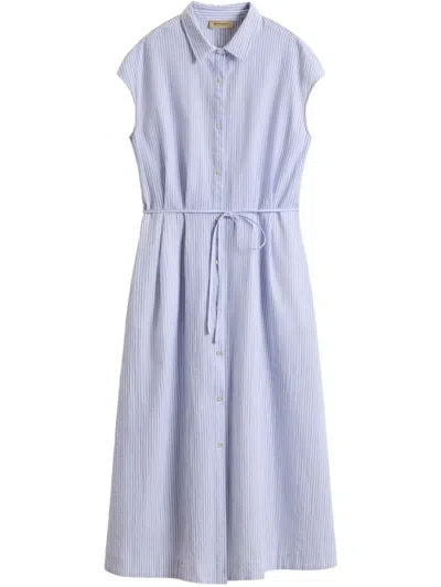Woolrich Button-down Midi Dress With Fitted Waist And Flowing Skirt In Blue