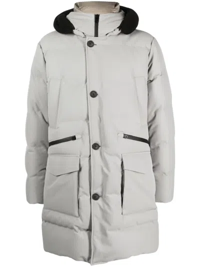 Woolrich Button-fastening Hooded Down Jacket In Neutrals