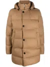 Woolrich Button-fastening Hooded Padded Coat In Brown