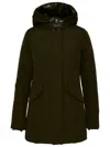 Woolrich Button-up Hooded Long Coat In Darkgreen