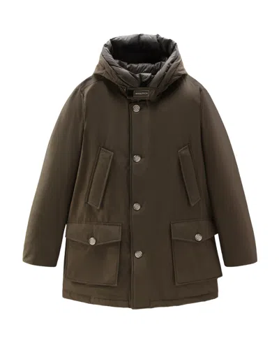Woolrich Button-up Padded Hooded Coat In Brown