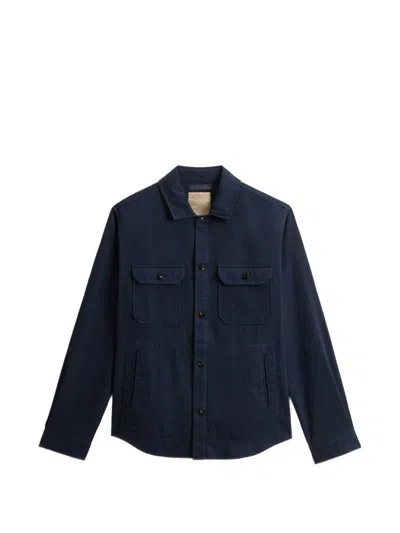 Woolrich Button-down Pockets-details Cotton Shirt Jacket In Blue