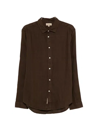 Woolrich Linen Shirt Long Sleeves Button Down Collar In Brown