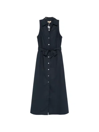 Woolrich Buttoned Belted Midi Shirt Dress In Blue