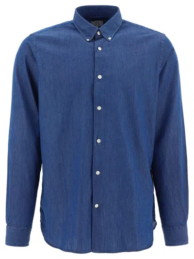 Woolrich Buttoned Long-sleeved Shirt In Light Indigo