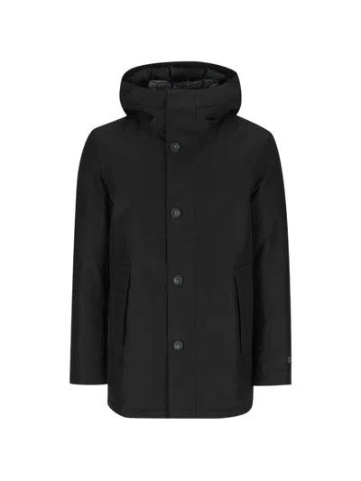 Woolrich Button-fastening Hooded Coat In Black