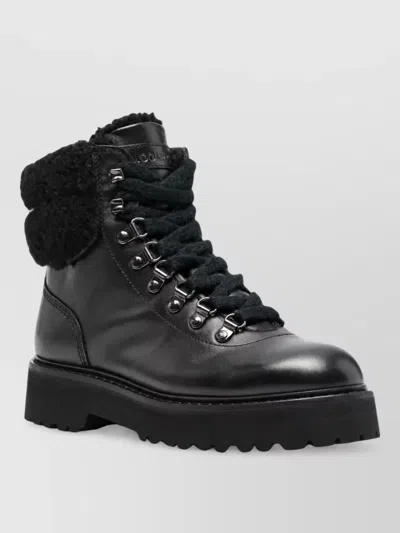 Woolrich Calf Leather Shearling-trim Hiking Boots In Black