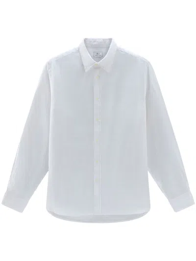 Woolrich Classic Button-down Linen Shirt In Blue