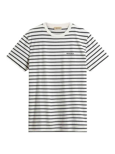 Woolrich Striped Pattern Crew Neck T-shirt In White