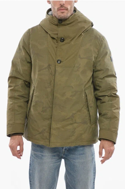 Woolrich Camouflage Nylon Down Jacket In Green