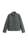 Woolrich Canvas Utility Overshirt Stand Collar Pockets In Green