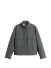 Woolrich Canvas Utility Overshirt Stand Collar Pockets In Green
