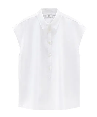 Woolrich Cap-sleeve Cotton Shirt In White